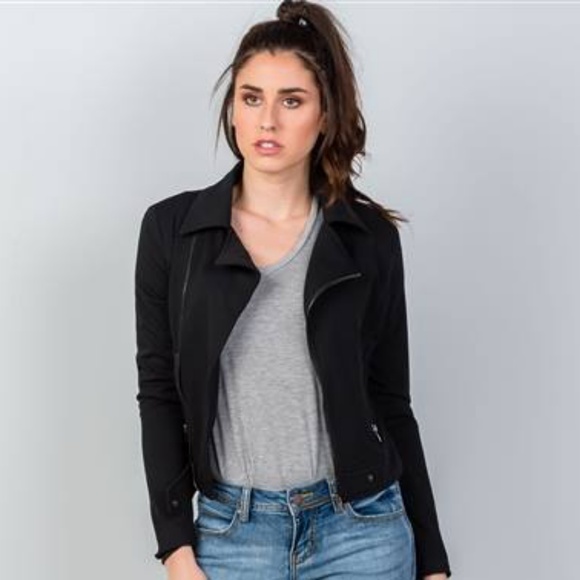 Dani Moto Crop Zipper Vegan Suede Jacket (Black) - Picture 2 of 8